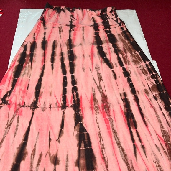 Lucky Brand PINK BROWN TIE Dye Skirt LONG SZ S/M Rayon stretchy festival BEACH M - Picture 5 of 10